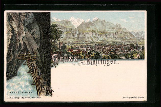Ansichtskarten: Litho Meiringen, Ortsansicht aus der Vog – Gebraucht aus Berlin von bartko-reher