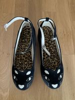 Schwarze Samt Plateau Schuhe mit Katzen Design, Grösse 37