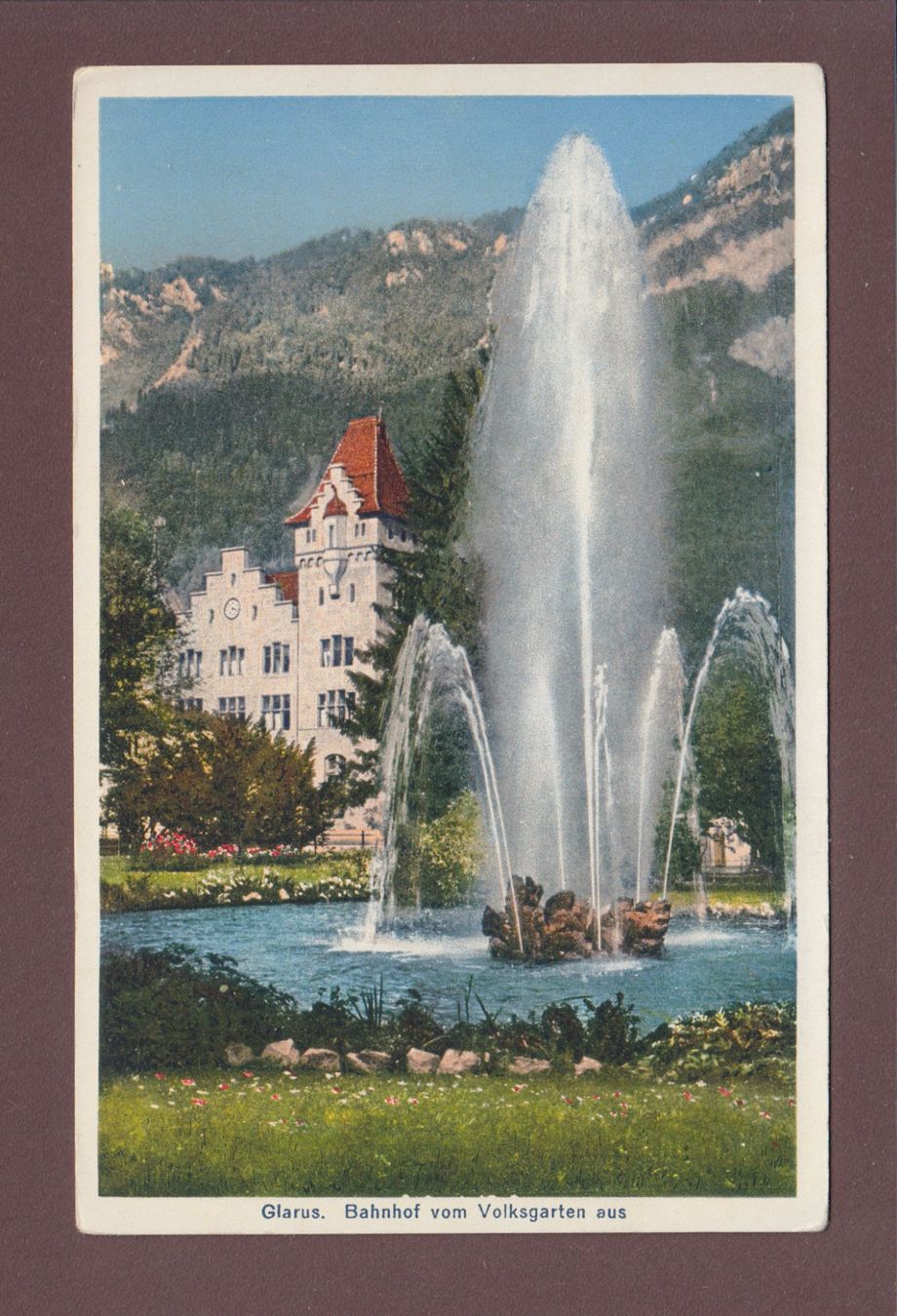 Cartoline postali: GLARUS - Bahnhof vom Volksgarten – Usato da Pully venduto da nicecards