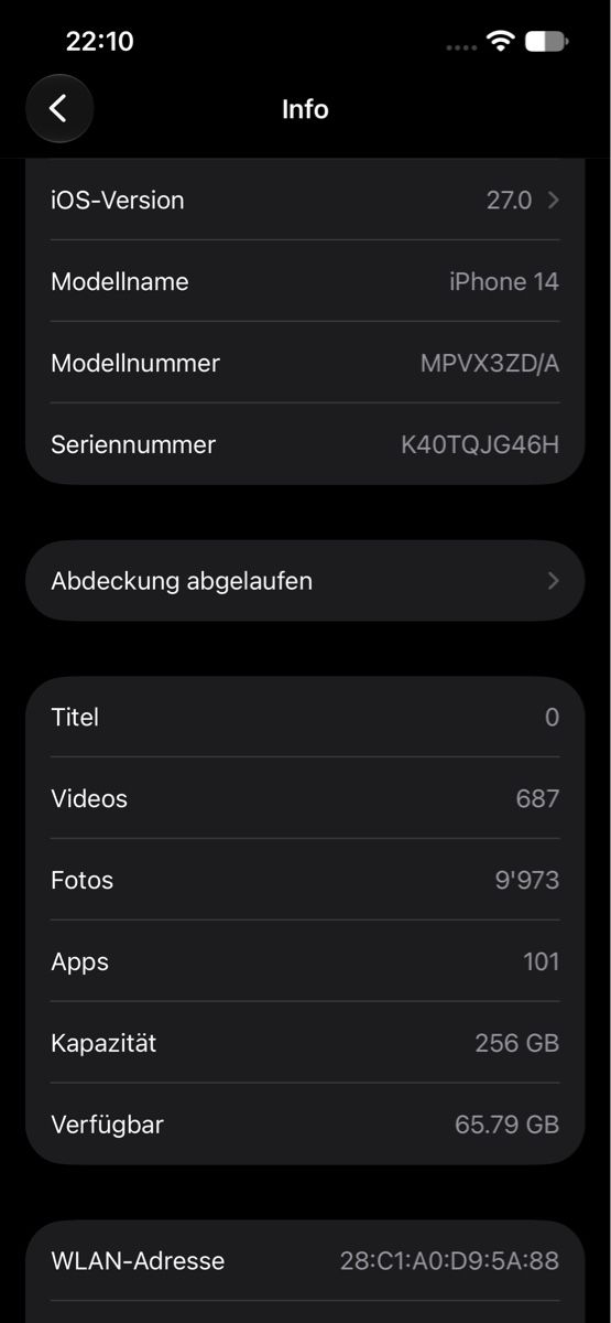Apple Portables: Apple iPhone 14 256GB Midnight – D'occasion à Seuzach par illnois 8