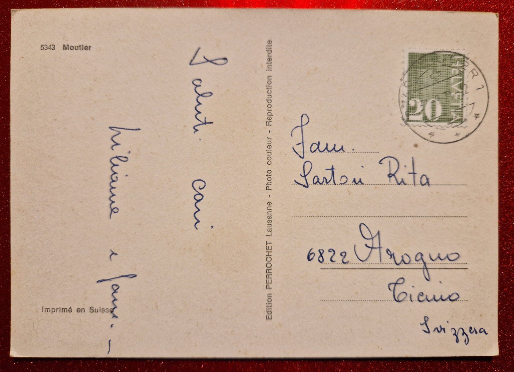 Cartoline postali: Moutier 1971 – Usato da Melchnau venduto da Fishel 1