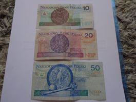 Pologne : 3 billets 10 + 20 + 50 Zloty 1994