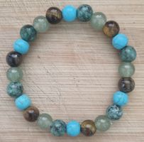 Bracelet de perles porte bonheur oeil de tigre et turquoise