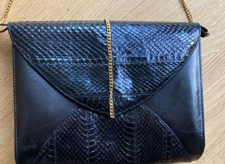 Schicke Vintage-Clutch mit Goldkette, echtes Leder, Top!