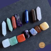 Chakra Stein Set 🌀14 polierte Edelstein & Kristallspitze