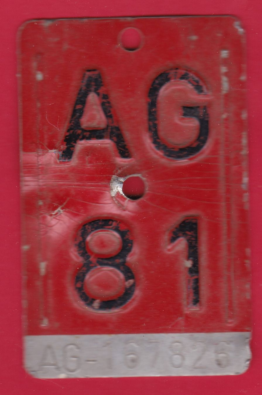 Schilder: VELONUMMER/FAHRRADSCHILD, AG 81 – Gebraucht aus Oberrieden von Gebirgsstelze