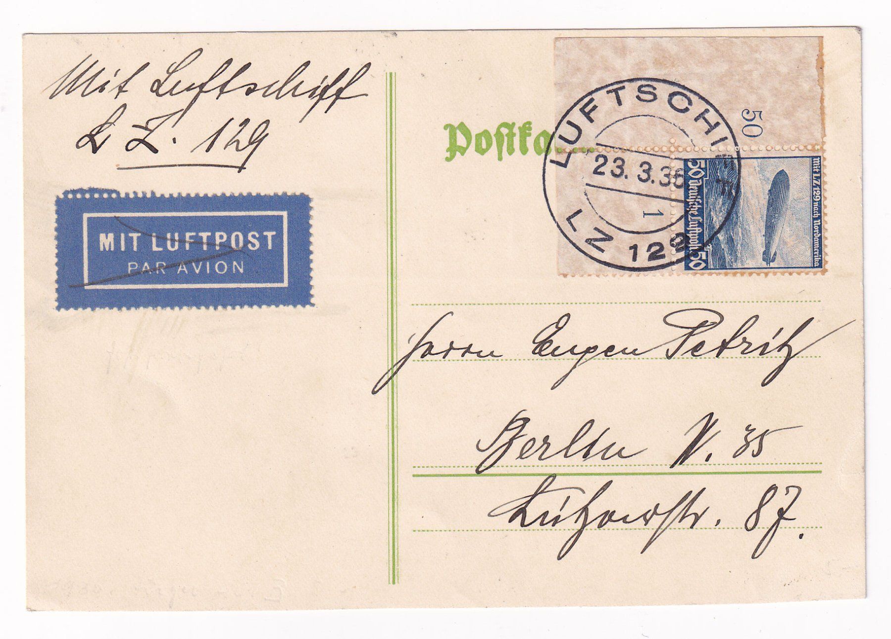 Tutti i francobolli: 1936 Zeppelin Hindenburg 1. Postfahrt, Eckrand Frankatur!!!! – Usato da Rebstein venduto da mprch
