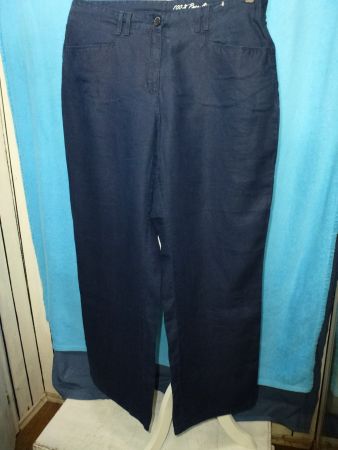 HOSE BLAU REINES LEINEN NEU GR 44 WEITES BEIN SOMMERHOSE
