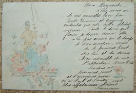 SCHÖNE KÜNSTLER-AK MIT FRAU, MÄDCHEN, BLUMEN + KUTSCHE 1899