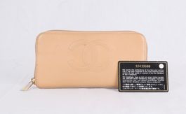 AUTH CHANEL WALLET PURSE CAVIAR SKIN BEIGE.