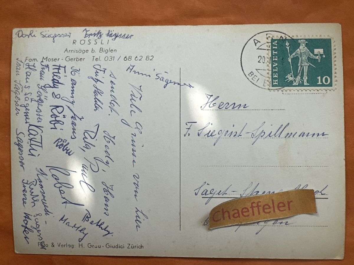 Ansichtskarten: 1964 Rössli, Arnisäge bei Biglen – Gebraucht aus Zürich von Chaeffeler 1