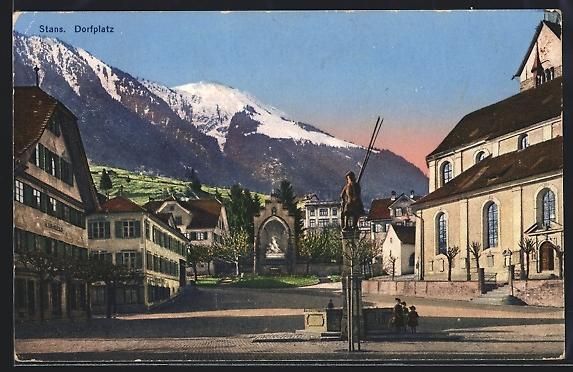Cartoline postali: AK Stans, Dorfplatz, Monument – Usato da Berlin venduto da bartko-reher