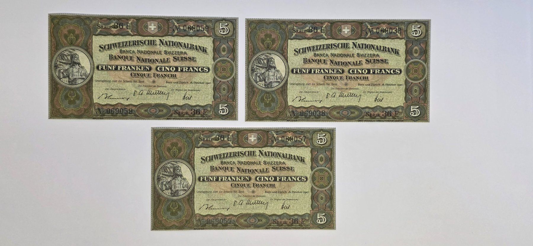 Banconote: 3x 5.- Franken Banknote Serie 36 E – Usato da Zürich venduto da spin23 1