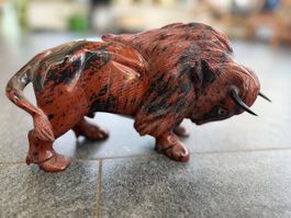 Bison Skulptur Stein Handarbeit, Figur Obsidian? Japsis?