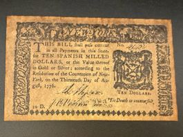Kolonialbanknote New York 10 Dollar 1776