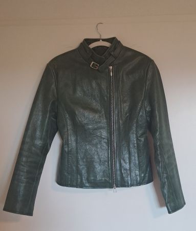 Damen Lederjacke dunkelgrün