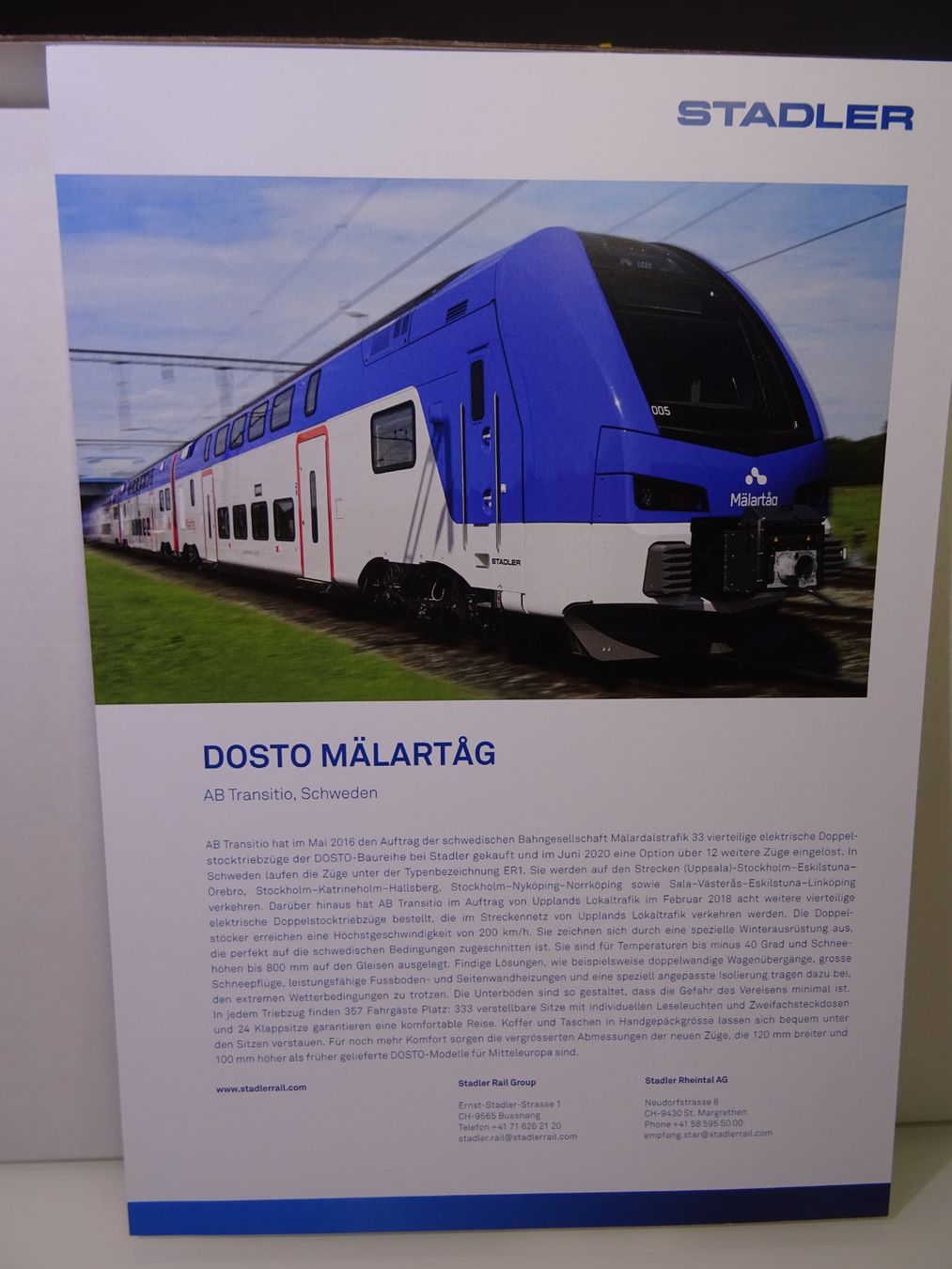 Riviste & Magazine: Stadler Dosto Datenblatt Zug Malartäg AB A-4 Format – Nuovo (secondo la descrizione) da Teufen AR venduto da Brandan2171