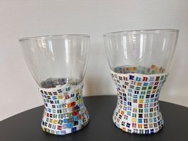 2x Handgemachte Mosaik-Windlichter/Vasen –Buntes DIY-Design
