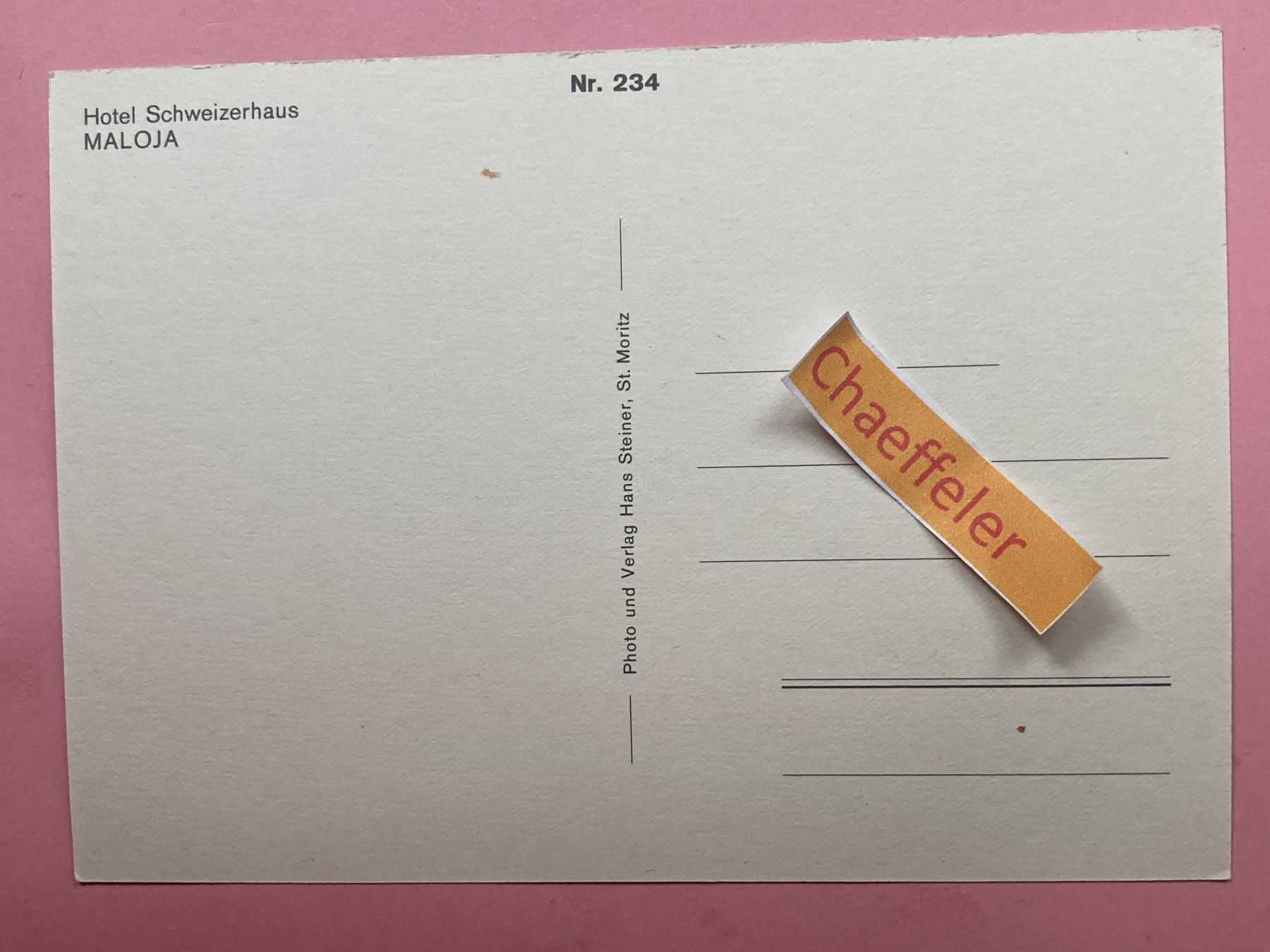 Cartoline postali: Hotel Schweizerhaus,  Maloja – Usato da Zürich venduto da Chaeffeler 1