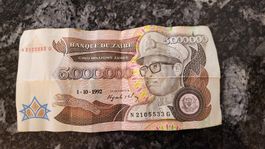 Seltene 5'000'000 Zaires Banknote von 1992, Mobutu Sese Seko