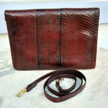 Echte Schlangen Handtasche rot  mit Schulterriemen