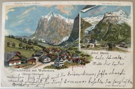 Litho-AK: Grindelwald mit Wetterhorn/ Hotel Bären, um  1900