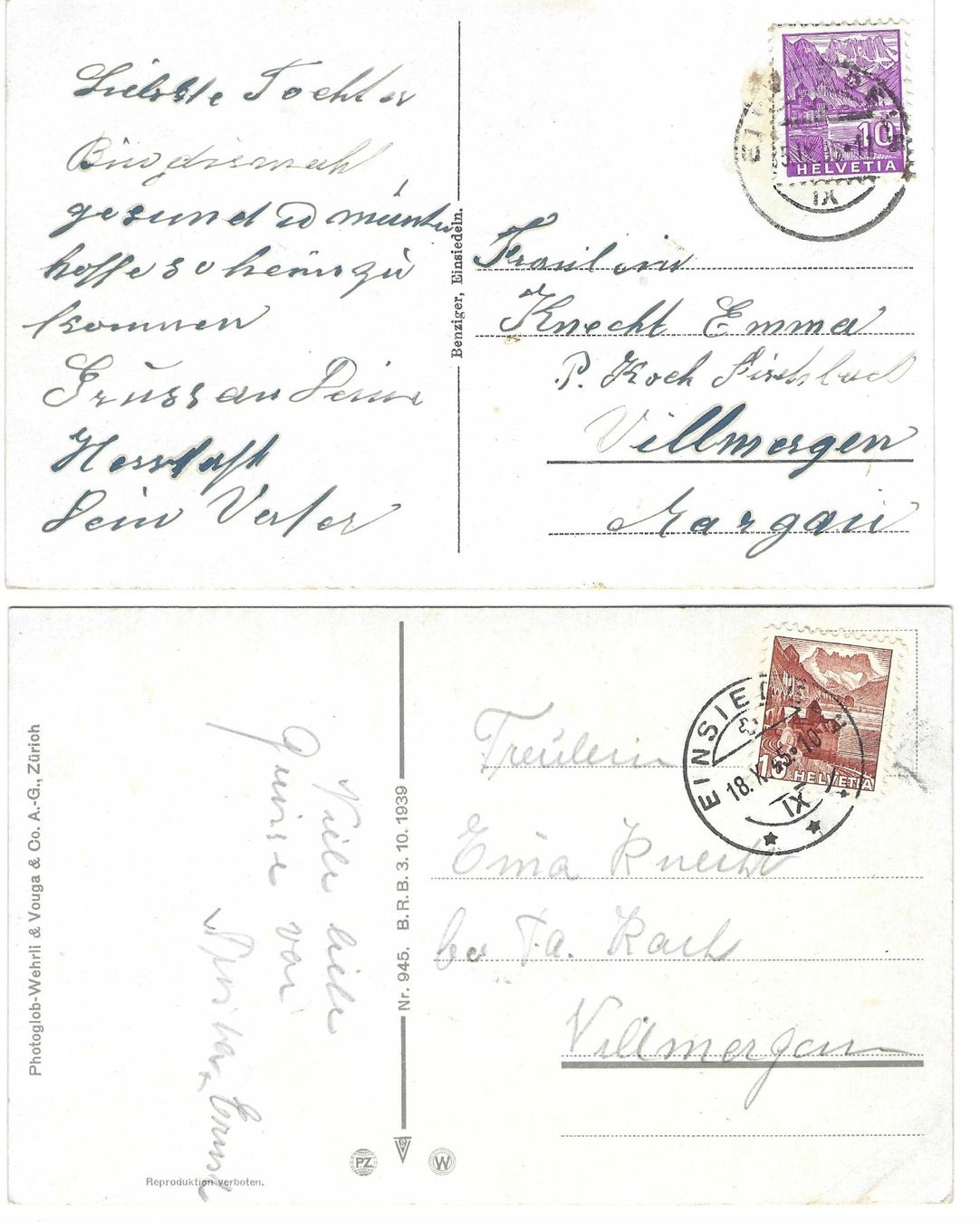 Cartoline postali: Einsiedeln 2 x – Usato da Wildhaus venduto da Brunphil 1