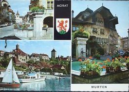 2x AK MURTEN Schiff, Segelschiff, Auto