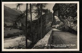 Promontogno, Strassenpartie mit Schloss 