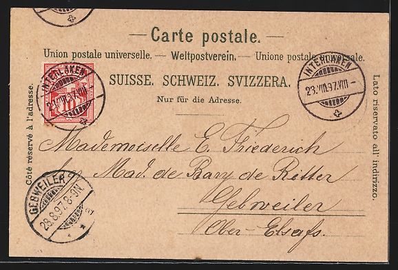 Ansichtskarten: Litho Interlaken, Staubbach mit Passante – Gebraucht aus Berlin von bartko-reher 1