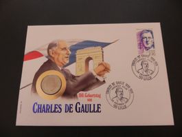 Münzbrief Frankreich 1 Franc 1988 - Charles de Gaulle