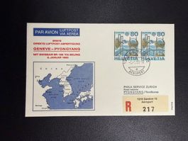 Erste direkte Luftpost Genf-Pyongyang 1980