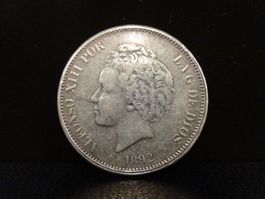 Replika einer antiken Silbermünze 5 PESETAS 1892 ESPANA