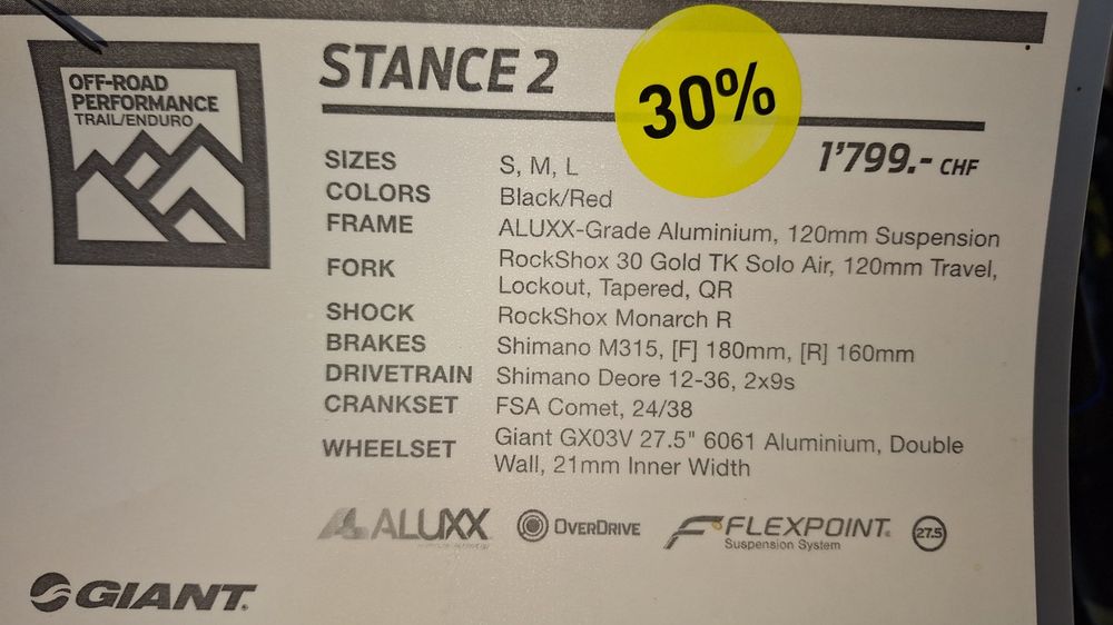 Giant Vélos: Vélo VTT Fully Enduro Giant Stance 2, grandeur S, NEUF – Neuf avec emballage d'origine à Haute-Nendaz par Slidinglio 7