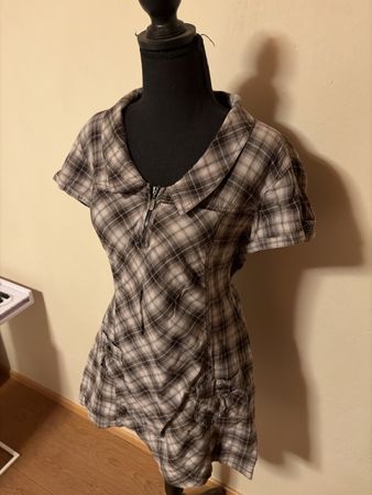 Damen Kleid kariert schwarz weiss mit Reissverschluss