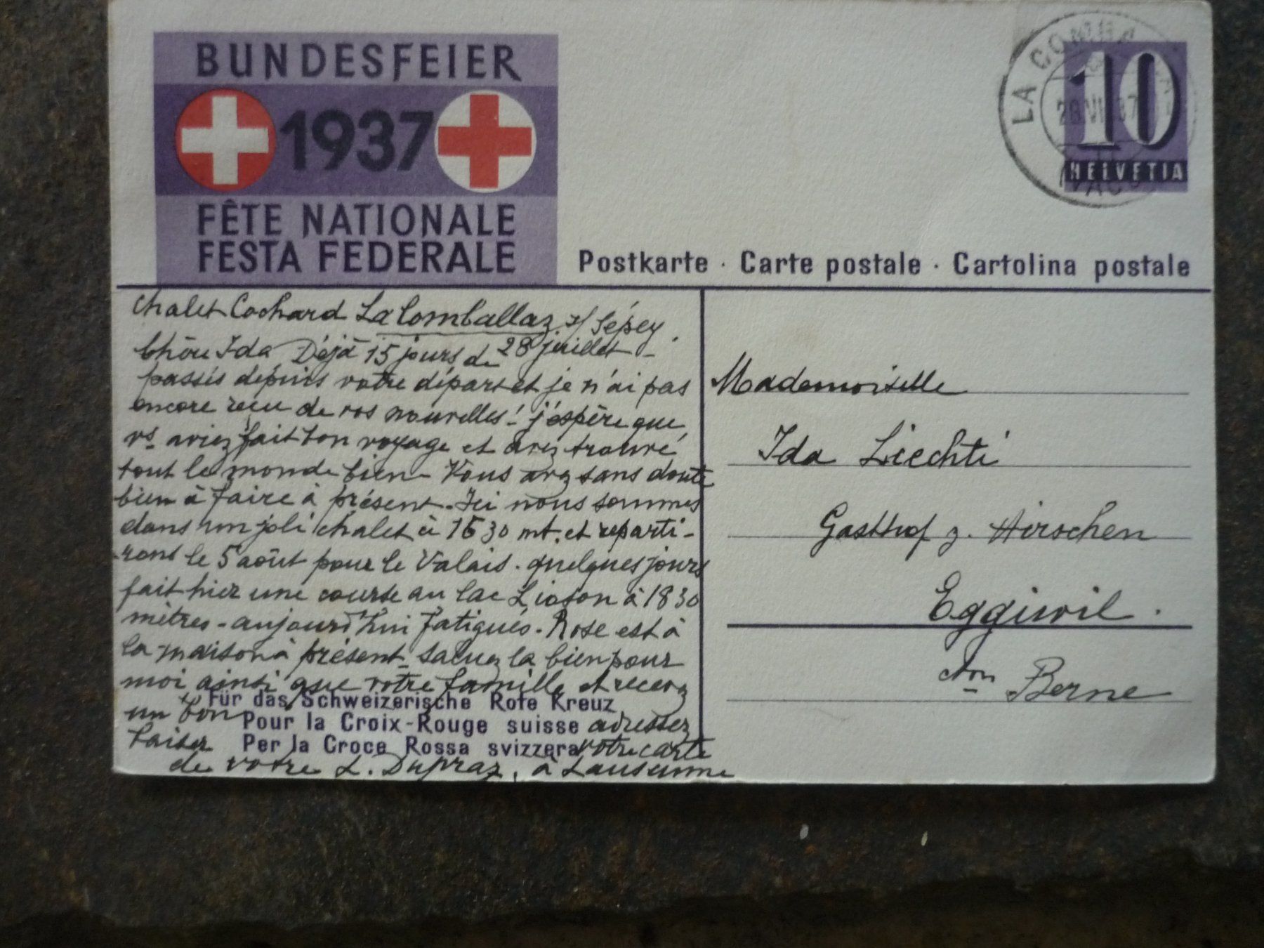Cartoline postali: Postkarte Bundesfeier 1937 / Militär mit Hund – Usato da Langnau i. E. venduto da Laendu7000 1