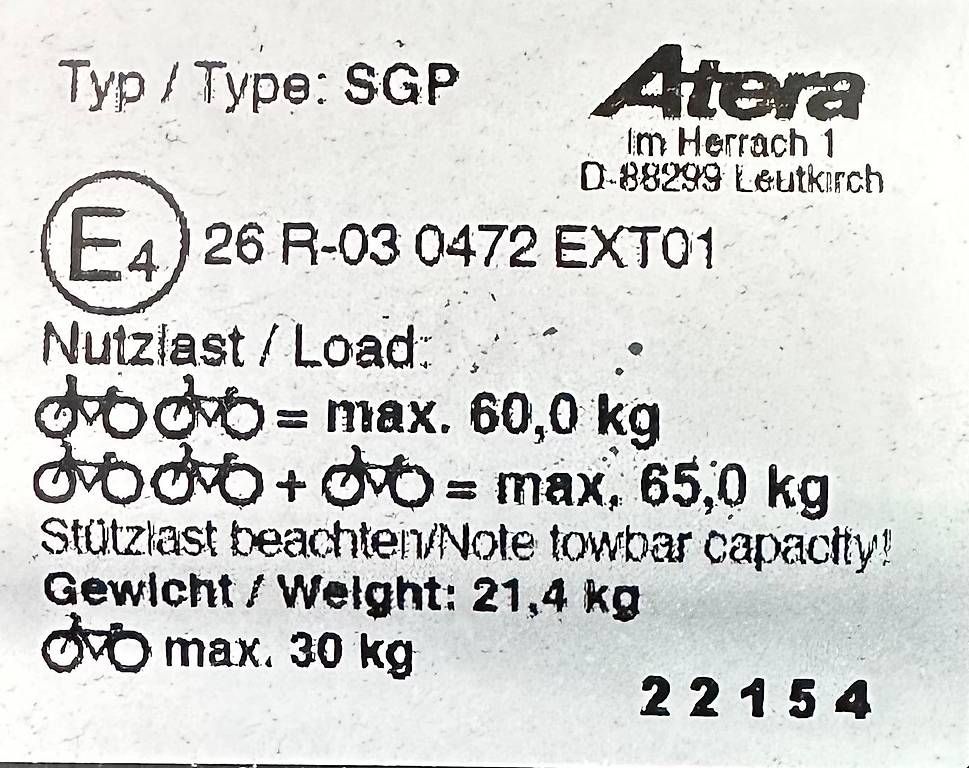 Velos: Fahrradträger ATERA Genio Pro Advanced (klappbar) – Gebraucht aus Pfäffikon ZH von flyygirl9