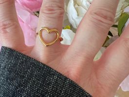 Bague Coeur en acier inox doré
