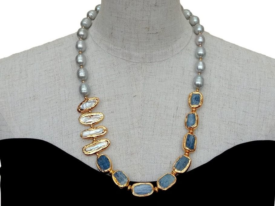 Catenine: Kyanit Grau Perlen Kette Collier Perle Perlenkette Echt 15mm – Nuovo (secondo la descrizione) da Prilly venduto da ilyria73 1