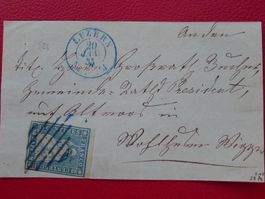 1855 23A (23A3) auf Brief: LUZERN +LUZERNER RAUTE +Bogenrand