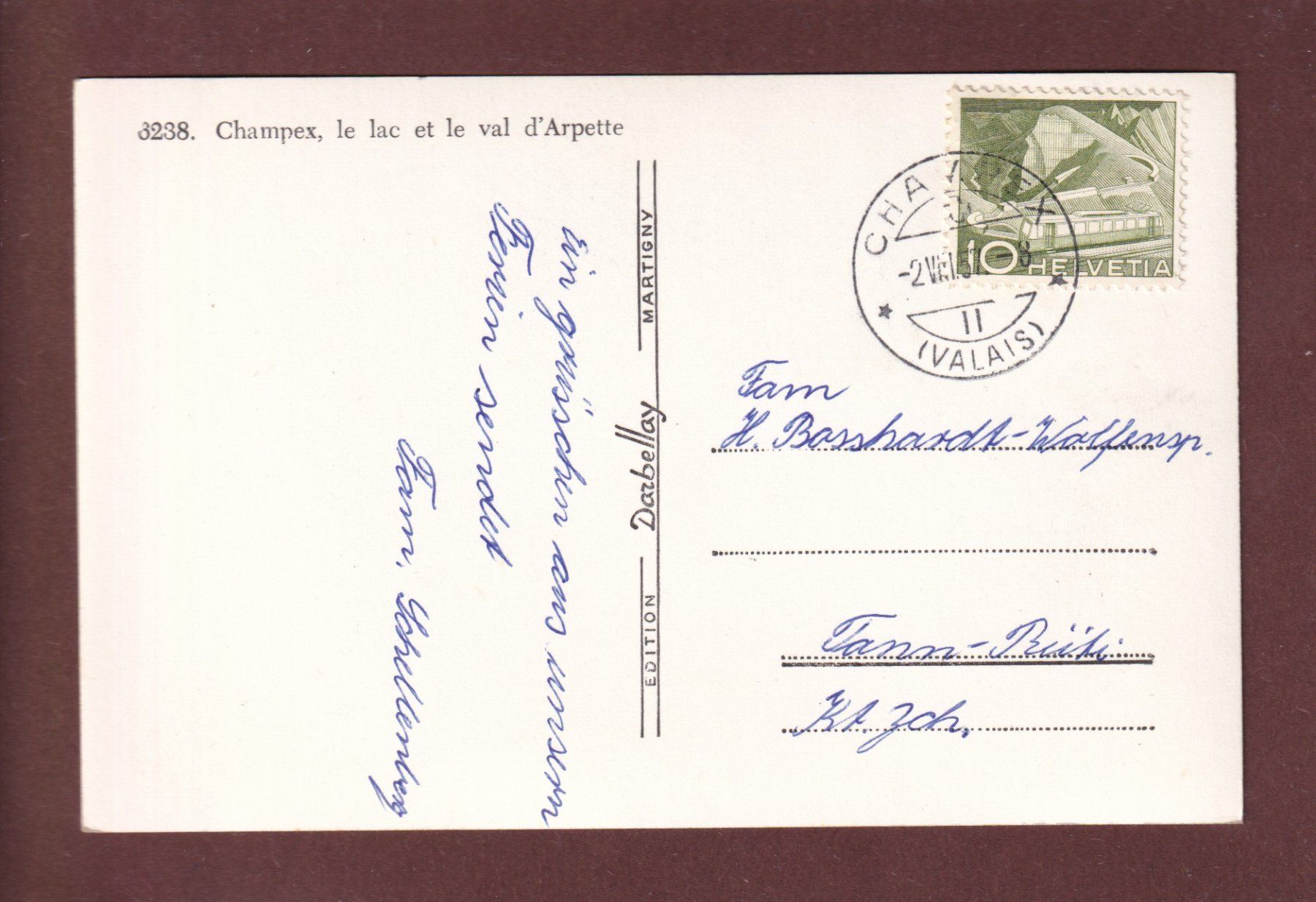 Cartoline postali: CHAMPEX - Lac et Val d'Arpette - 1957 – Usato da Pully venduto da nicecards 1