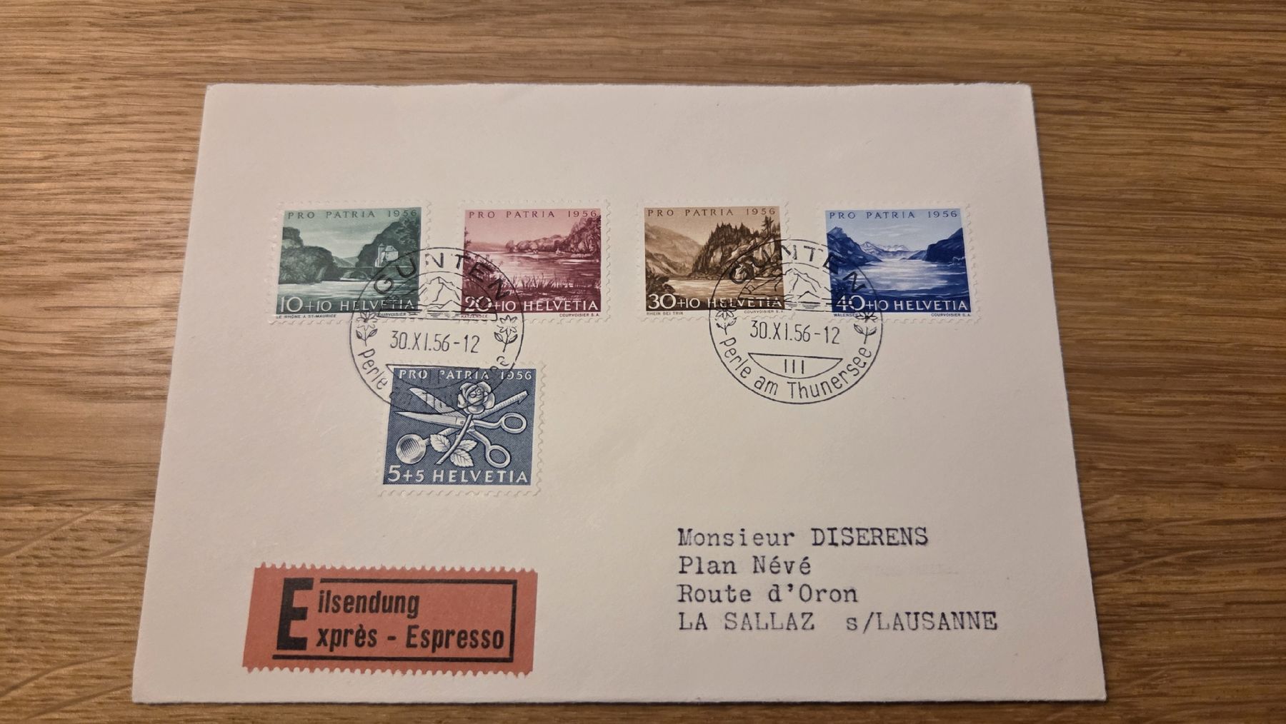 Tutti i francobolli: 1956 Satzbrief Pro Patria  – Usato da Arni AG venduto da Moth68