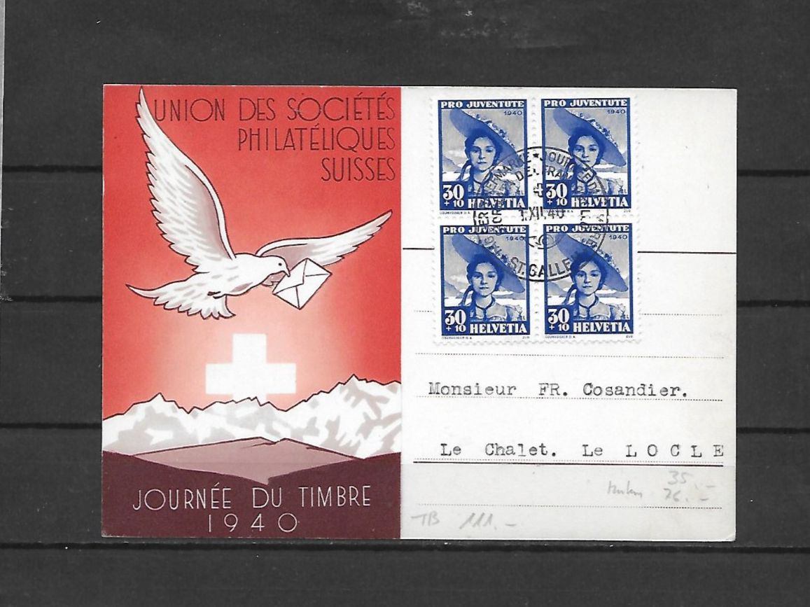 Tutti i francobolli: TB 1940 mit PJ Frankatur Kat: CHF 111.- – Usato da Basel venduto da Ilp