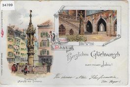 Gruss aus Basel - Glückwunsch zum neuen Jahre 1897 - Litho