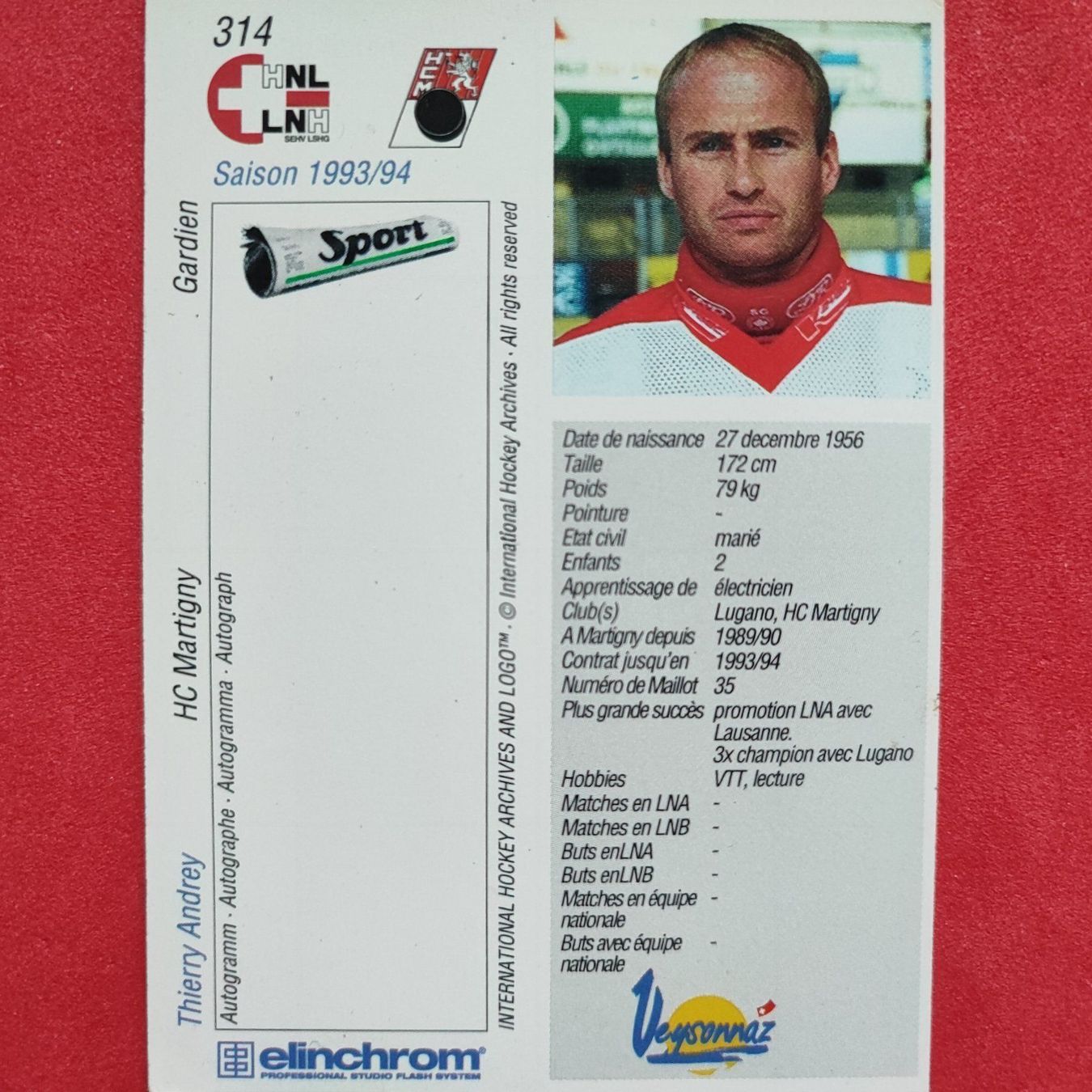 Carte collezionabili: Thierry Andrey - HC MARTIGNY - 1993/94 – Usato da Dübendorf venduto da kb86_MOVIE 1