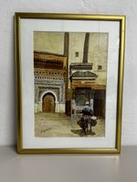 Aquarell F. BENAMER Medina Motiv mit Esel gerahmt 31x41cm gu