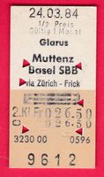 KARTON -BILLETT, GLARUS - BASEL SBB,2.KLASSE, RETOUR,HALBTAX