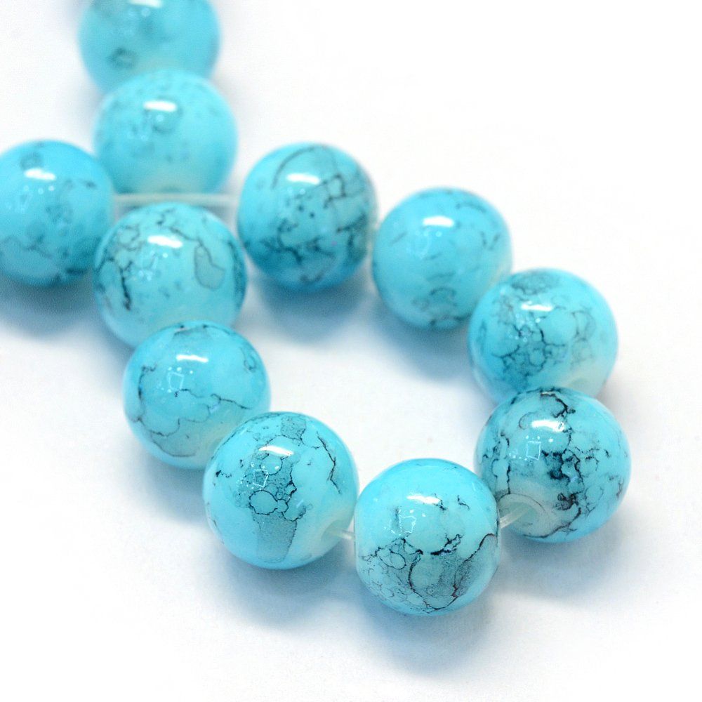 Perle (finte): Glasperlen deep sky blue 6mm / 1 Strang, ca. 145 Stk. – Nuovo e nell'imballaggio originale da Stallikon venduto da perlenliebe 2