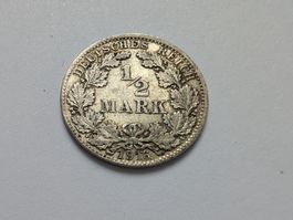 🇩🇪 1/2 Mark 1916 D - *** Silver 2.78g .900