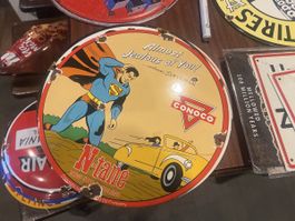 Emailschild Conoco Superman N-tane rund Gebrauchsspuren